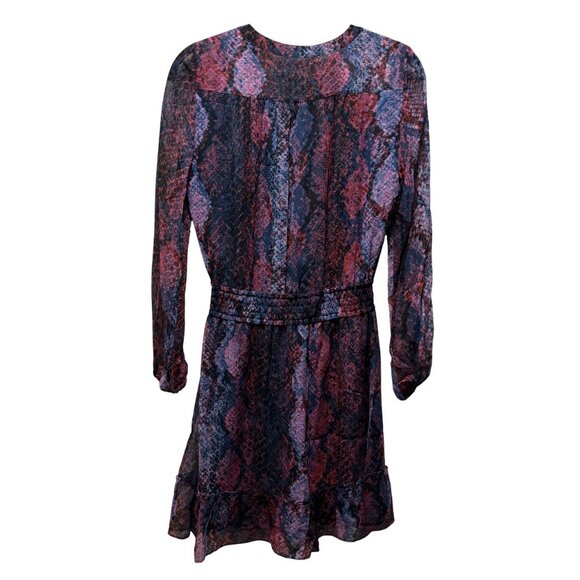 Parker Serpentina Snakeskin Print Silk Dress XS Long Sleeve Ruffle Hem - Picture 3 of 8